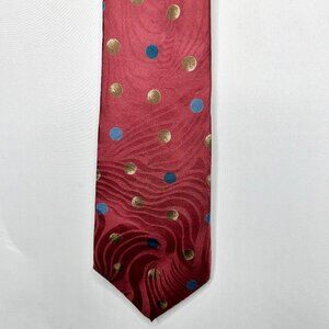 Andre Gianni Men’s Neck Tie 4” Silk Maroon Blue & Brown Polka Dots Hand Finished